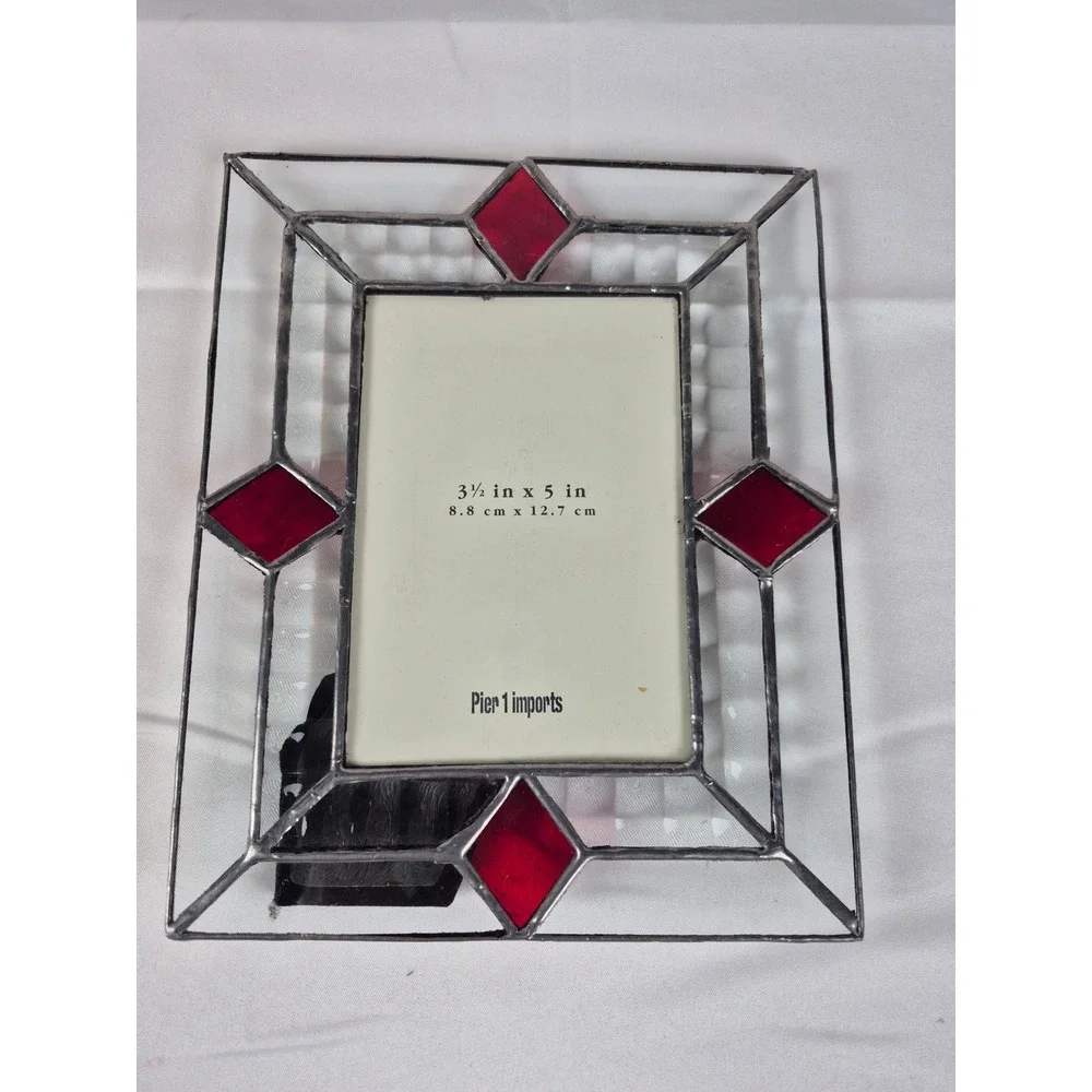 Vintage Pier 1 Imports Stained Glass Picture Frame Beveled Glass Red Accent